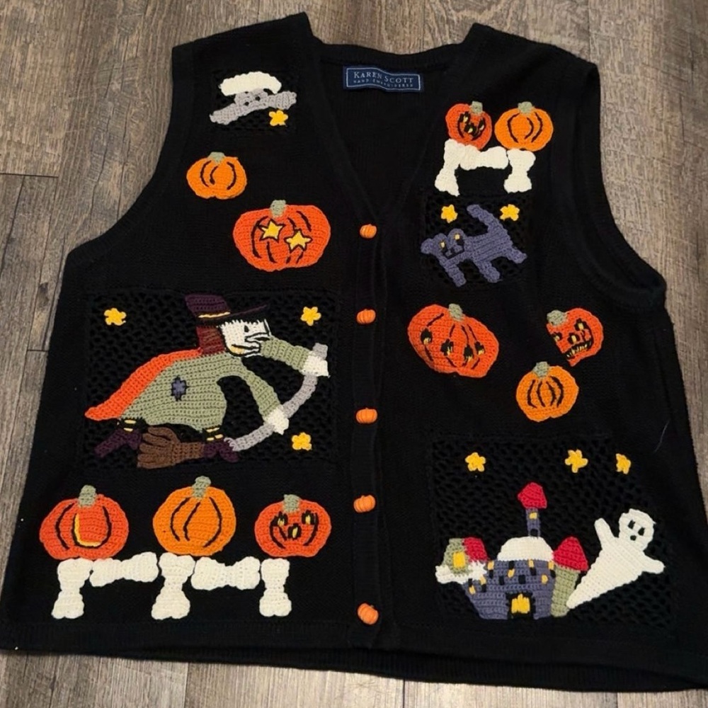 Karen Scott Halloween Vest - Black and Orange
